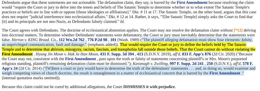 Screenshot of federal judge's first dismissal of TST lawsuit against ; relevant text quoted below
