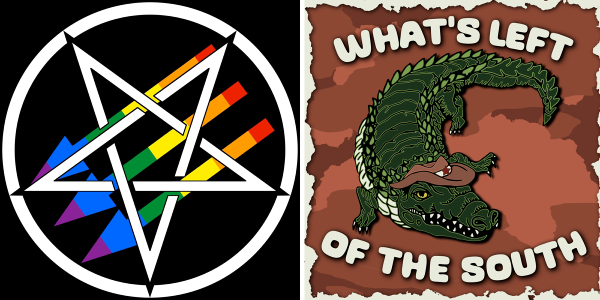 Logos for Queer Satanic and What's Left of the South podcast