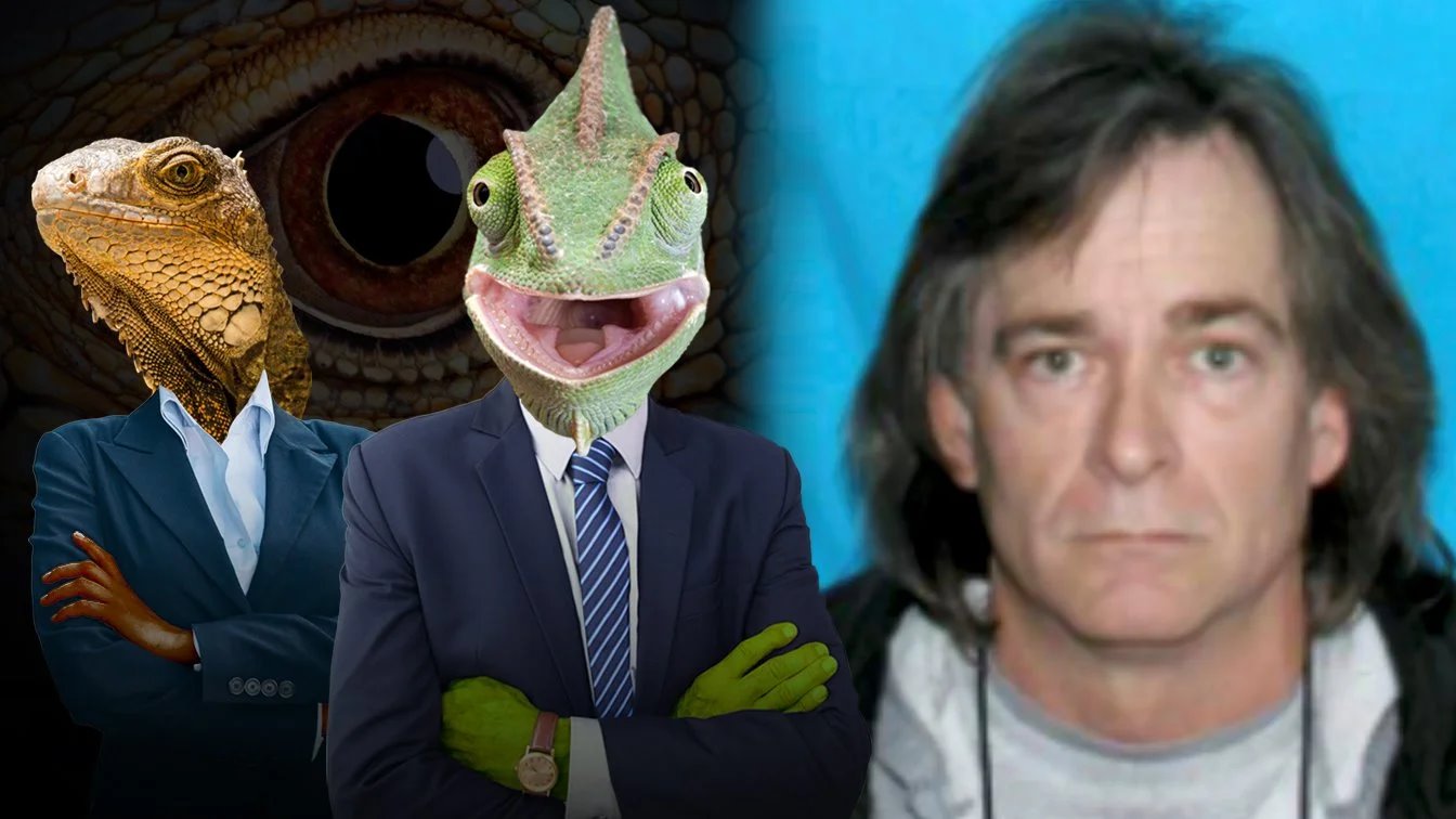 Image of Nashville bomber with photo edits of lizards in suits beside him