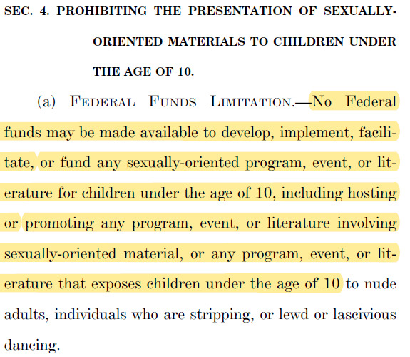 (e) DEFINITIONS.—In this section: 16 (1) SEXUALLY-ORIENTED MATERIAL.—The term ‘‘sexually-oriented material’’ means any depiction, description, or simulation of sexual activity, any lewd or lascivious depiction or description of human genitals, or any topic involving gender identity, gender dysphoria, transgenderism, sexual orientation, or related subjects.