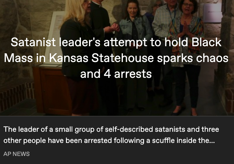 Satanist leader's attempt to hold Black Mass in Kansas Statehouse sparks chaos and 4 arrests
AP News